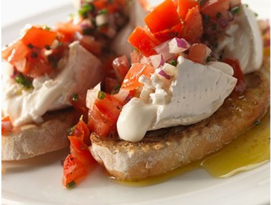 Foodista Recipes Cooking Tips And Food News Goats Cheese And Tomato Salsa Brushetta